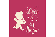Cupid Love silhouette with harp and Love is on the air