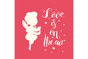 Cupid Love silhouette with harp and Love is on the air