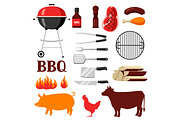 Bbq set of grill objects and icons