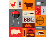 Bbq background with grill objects and icons