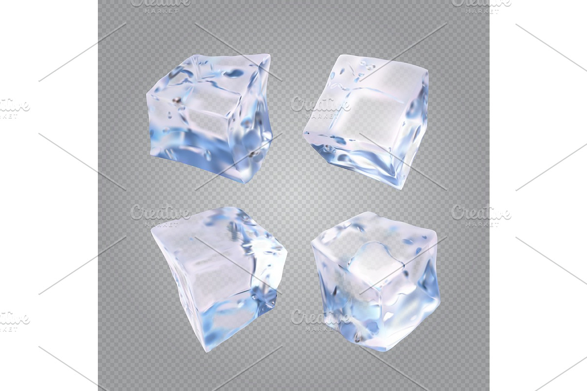 Set of four transparent ice cubes in Objects - product preview 8