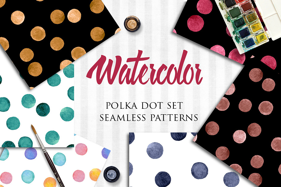 Watercolor polka dot patterns set in Patterns - product preview 8