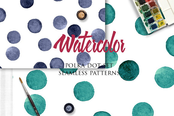 Watercolor polka dot patterns set in Patterns - product preview 2