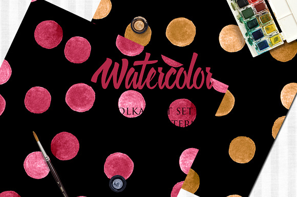 Watercolor polka dot patterns set in Patterns - product preview 5