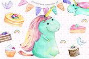 Cakes & Unicorn. Tasty Watercolor