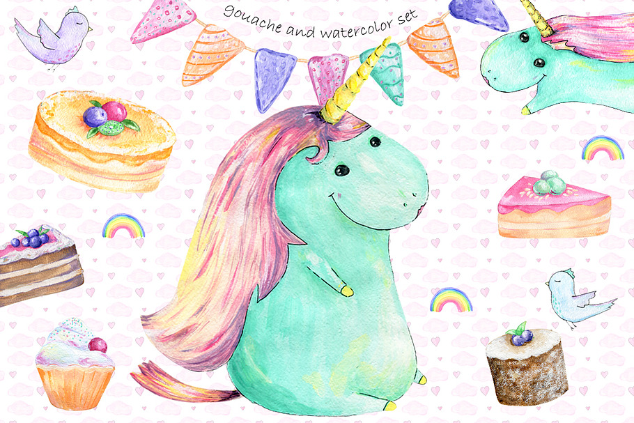 Cakes & Unicorn. Tasty Watercolor in Illustrations - product preview 8