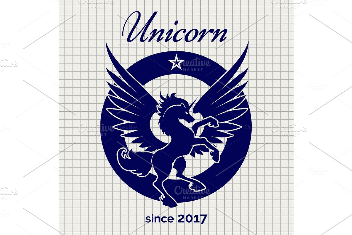 Vintage unicorn logo on notebook page in Illustrations - product preview 8