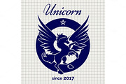 Vintage unicorn logo on notebook page