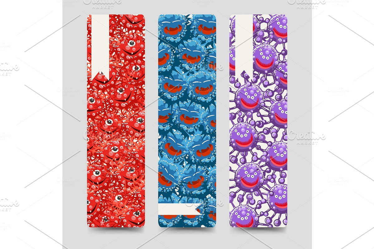 Bookmarks collection with colorful microbes in Illustrations - product preview 8