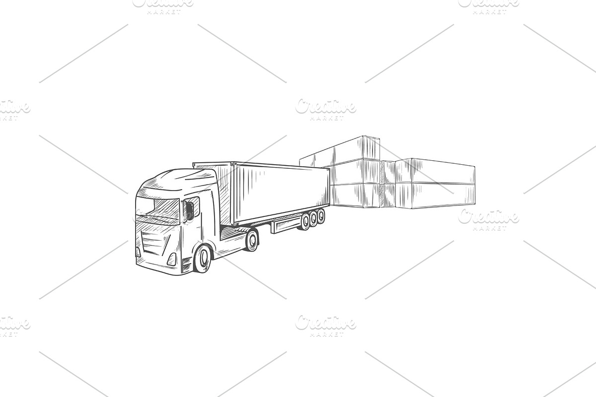 Logistics sketchy sign with container truck in Illustrations - product preview 8