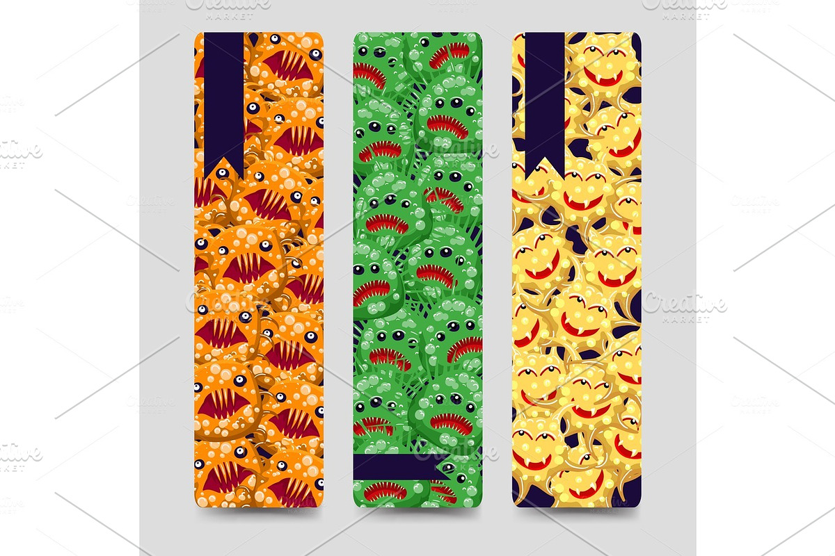 Bookmarks set with colorful monsters in Objects - product preview 8