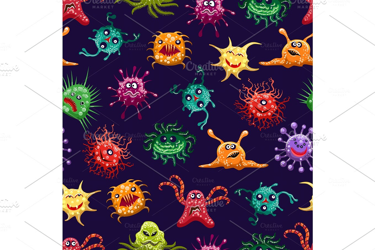 Colorful monsters or microbes seamless pattern in Illustrations - product preview 8