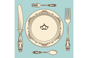 Vintage cutlery and plate illustration