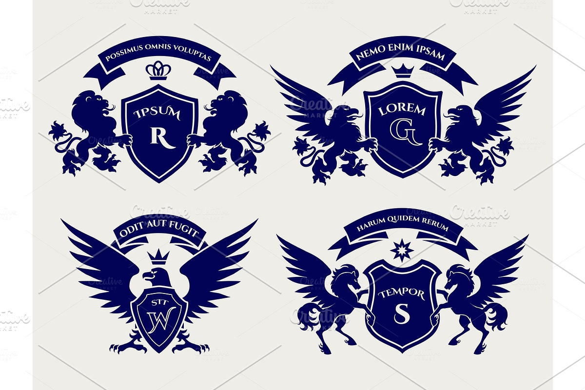 Heraldric royal crests logo set in Illustrations - product preview 8