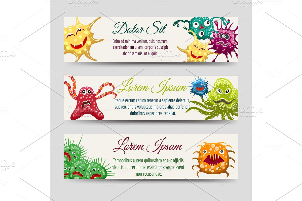 Horizontal banners with monsters or microbes in Illustrations - product preview 8