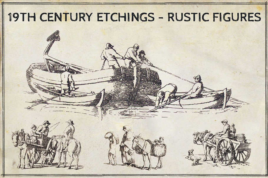 19th Century Etchings Rustic Figures