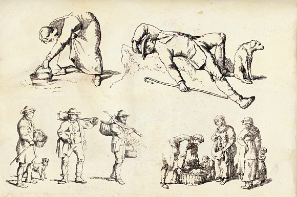 19th Century Etchings Rustic Figures in Illustrations - product preview 3
