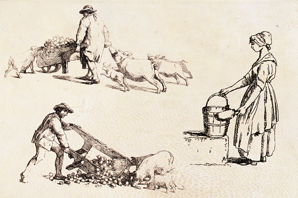 19th Century Etchings Rustic Figures in Illustrations - product preview 5