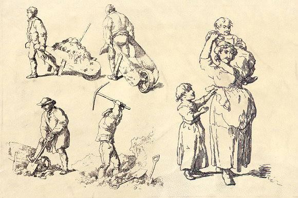 19th Century Etchings Rustic Figures in Illustrations - product preview 6