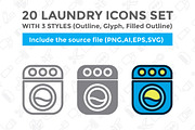 20 Laundry icon set with 3 styles