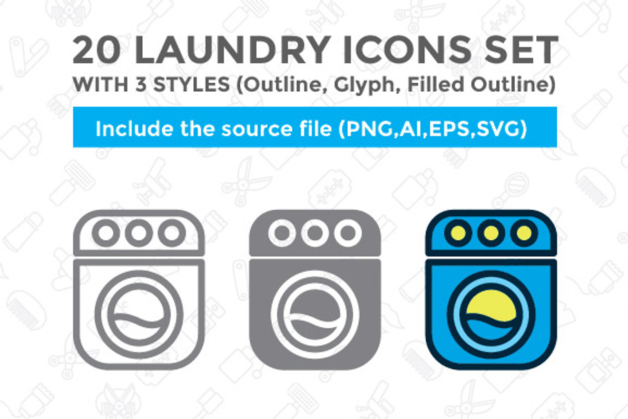 20 Laundry icon set with 3 styles