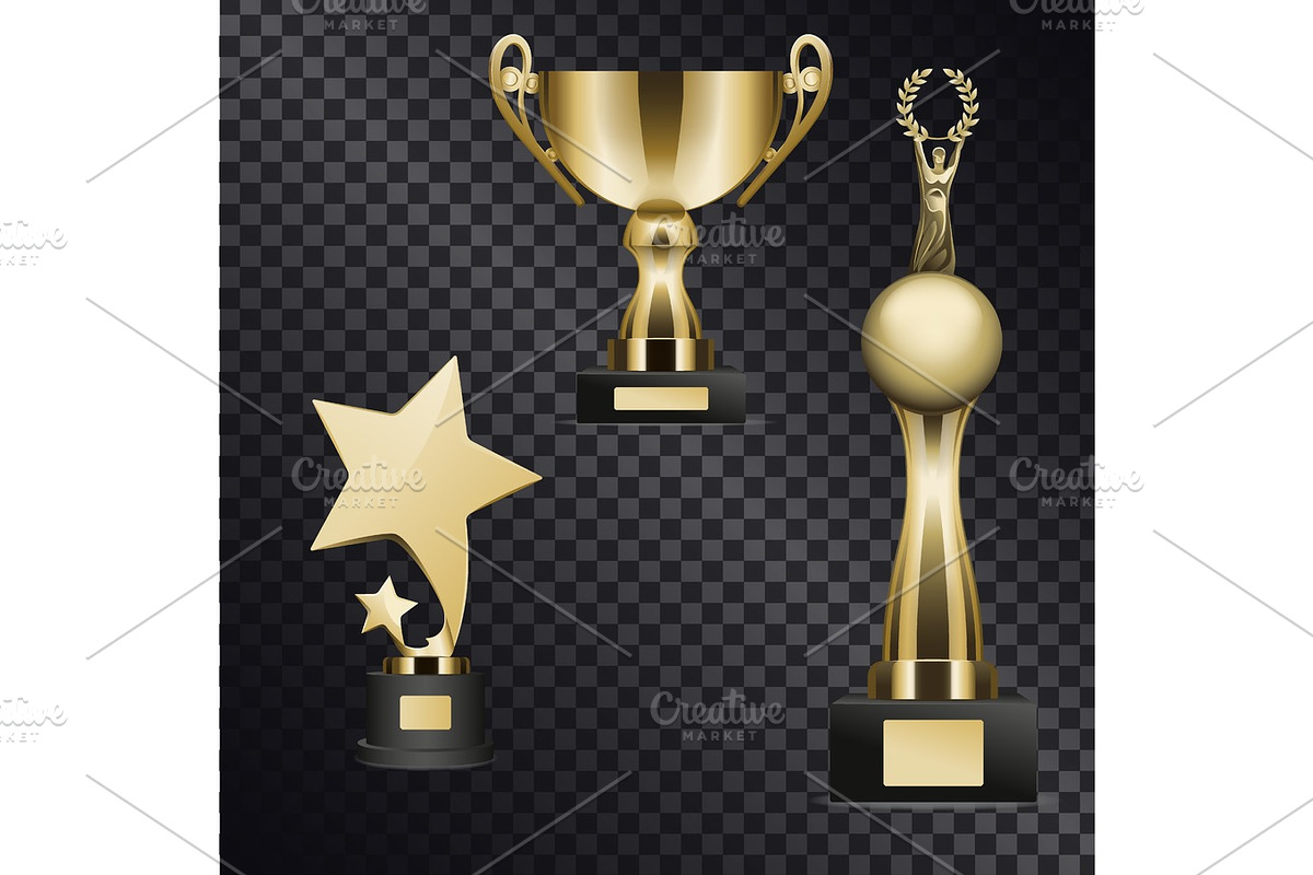 Realistic Golden Trophy Cups Illustrations Set in Objects - product preview 8