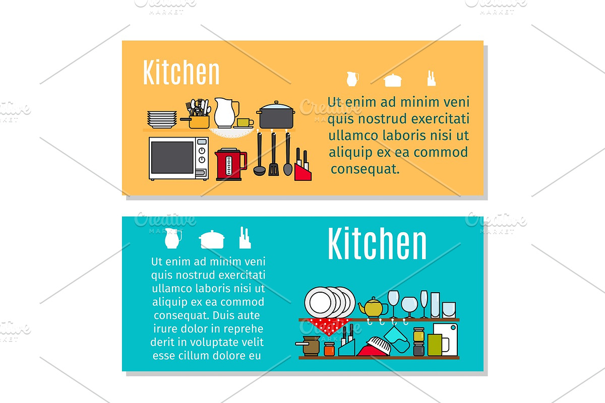 Kitchen horizontal flyers in cartoon style in Objects - product preview 8