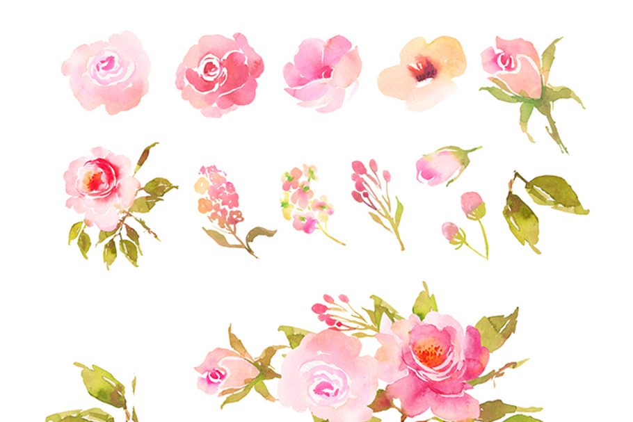 Watercolor roses with golden leaves