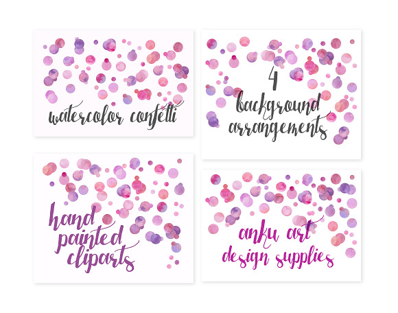 Watercolor confetti - purple dots in Illustrations - product preview 3