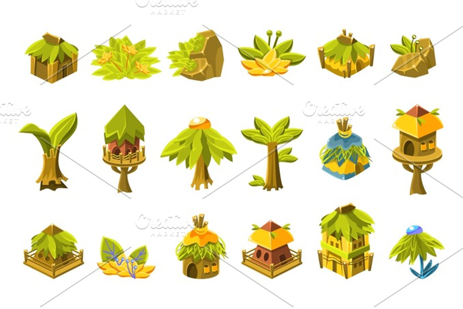 Video Game Tropical Forest Design Collection Of Elements in Illustrations - product preview 8