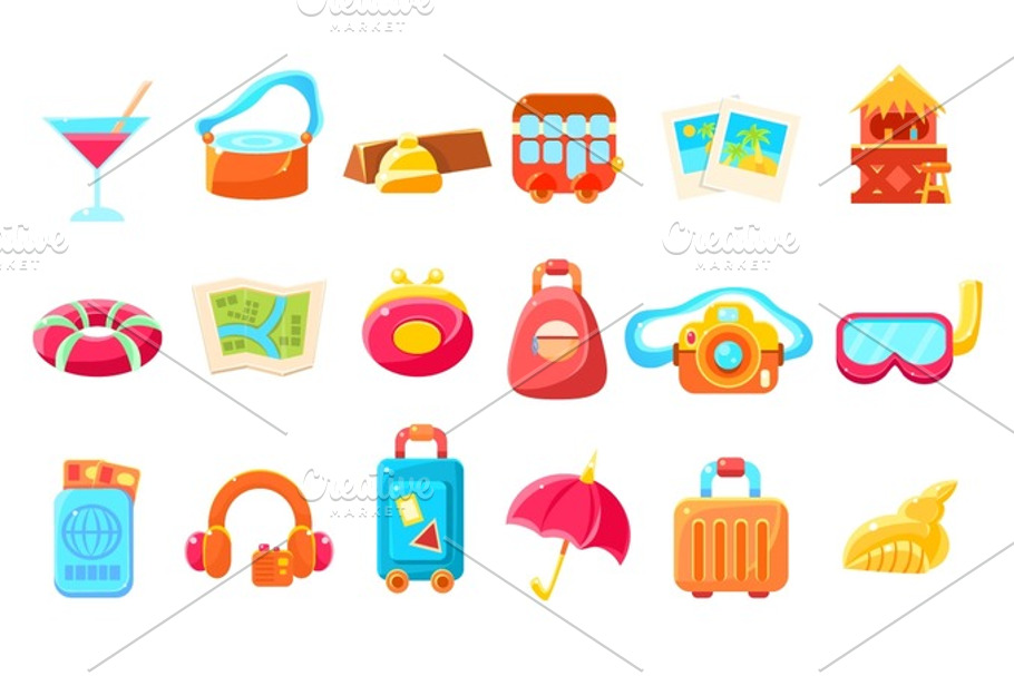 Travel Related Objects Colorful Simplified Icons in Illustrations - product preview 8