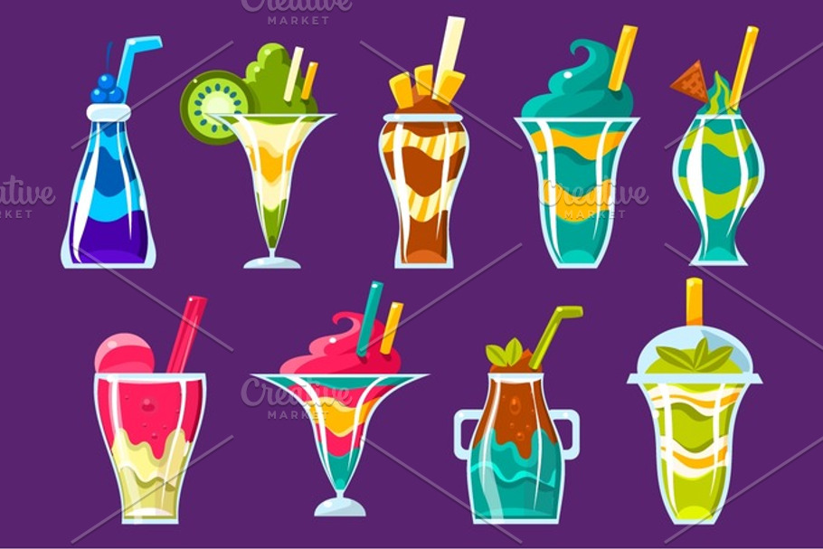 Smoothies And Sweet Multilayered Cocktails Collection in Illustrations - product preview 8