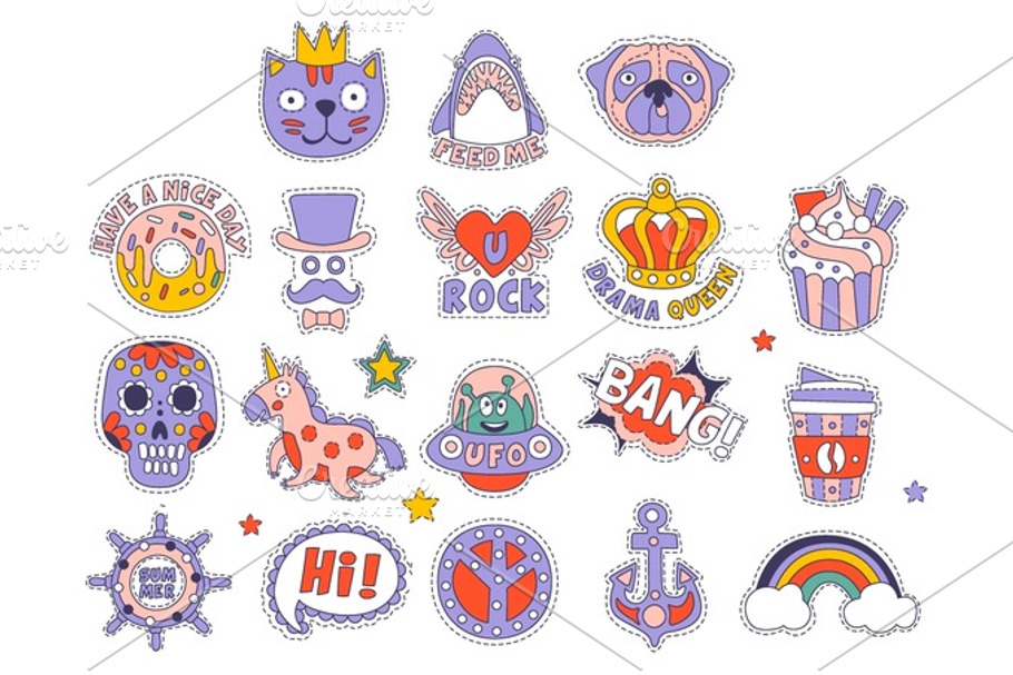 Skull, Doughnut, Cat And Others Bright Childish Stickers in Illustrations - product preview 8