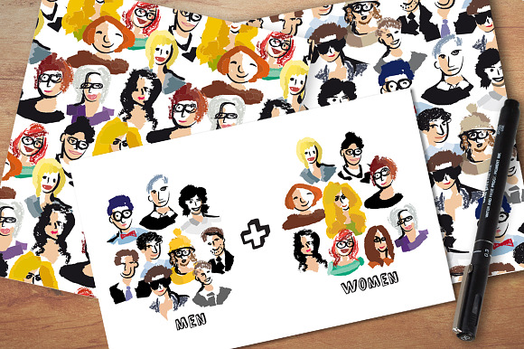 Art people faces vector set in Illustrations - product preview 1