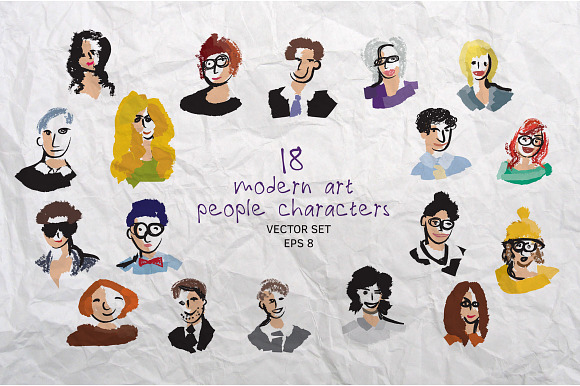 Art people faces vector set in Illustrations - product preview 2