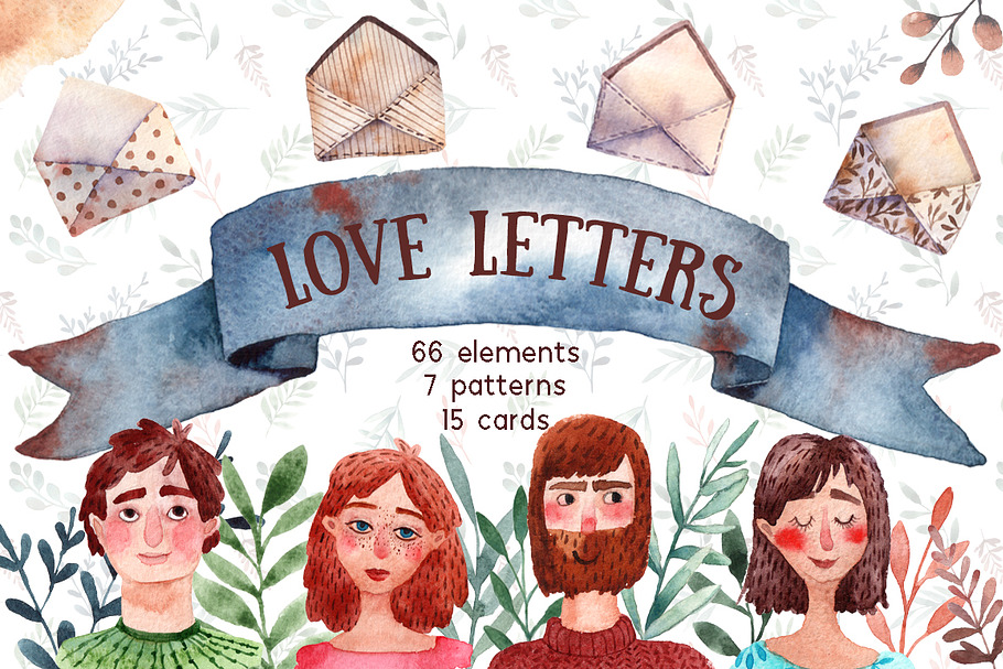 Love Letters - Watercolor Clip Art in Illustrations - product preview 8