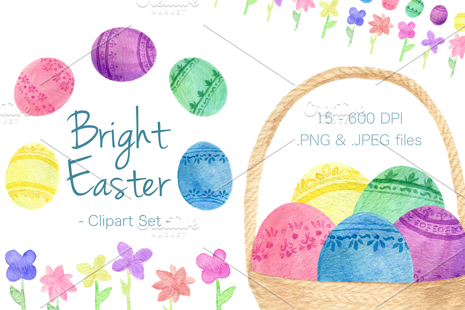 Bright Easter Egg & Floral Clipart