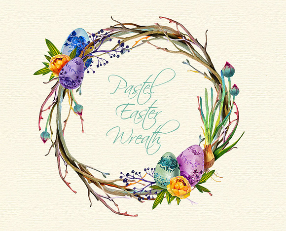 Pastel Easter Wreath in Illustrations - product preview 1