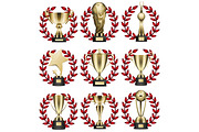 Golden Trophy Collection in Round Wreaths on White