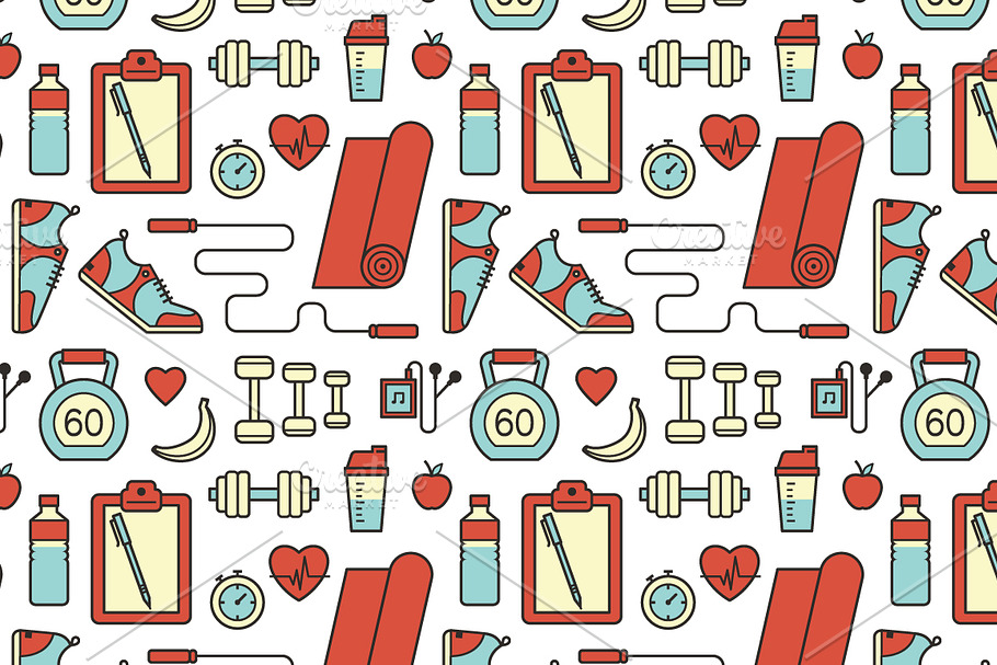 Sports and fitness pattern and icons in Patterns - product preview 8
