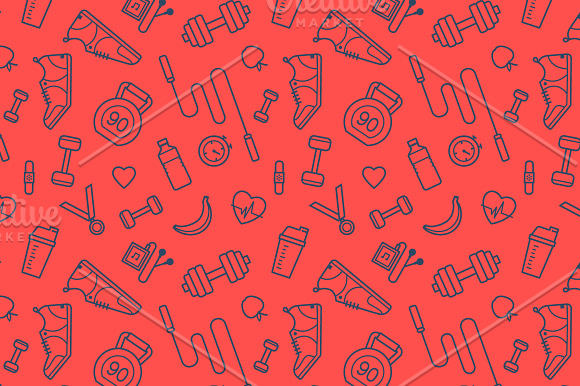 Sports and fitness pattern and icons in Patterns - product preview 3