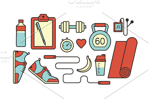 Sports and fitness pattern and icons in Patterns - product preview 4