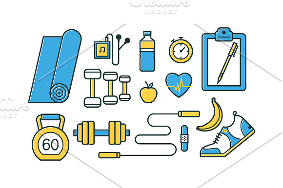 Sports and fitness pattern and icons in Patterns - product preview 5