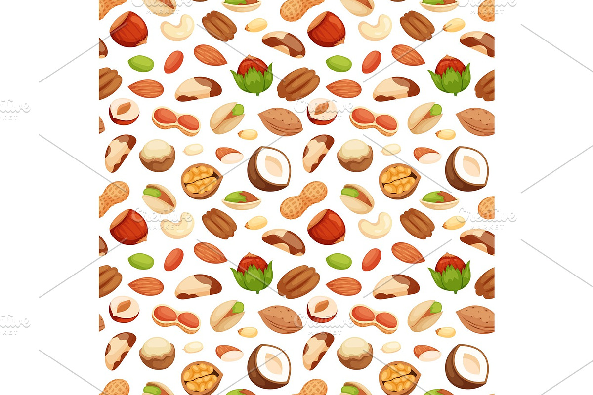 Seamless pattern with illustrations of nuts vector. in Illustrations - product preview 8