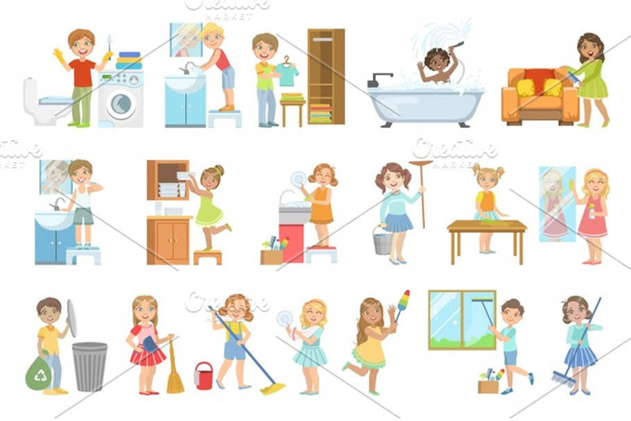 Kids Doing A Home Cleanup in Illustrations - product preview 8
