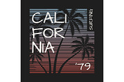 Surfing california tee print with palm trees