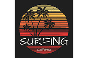 Surfing california tee print with palm trees