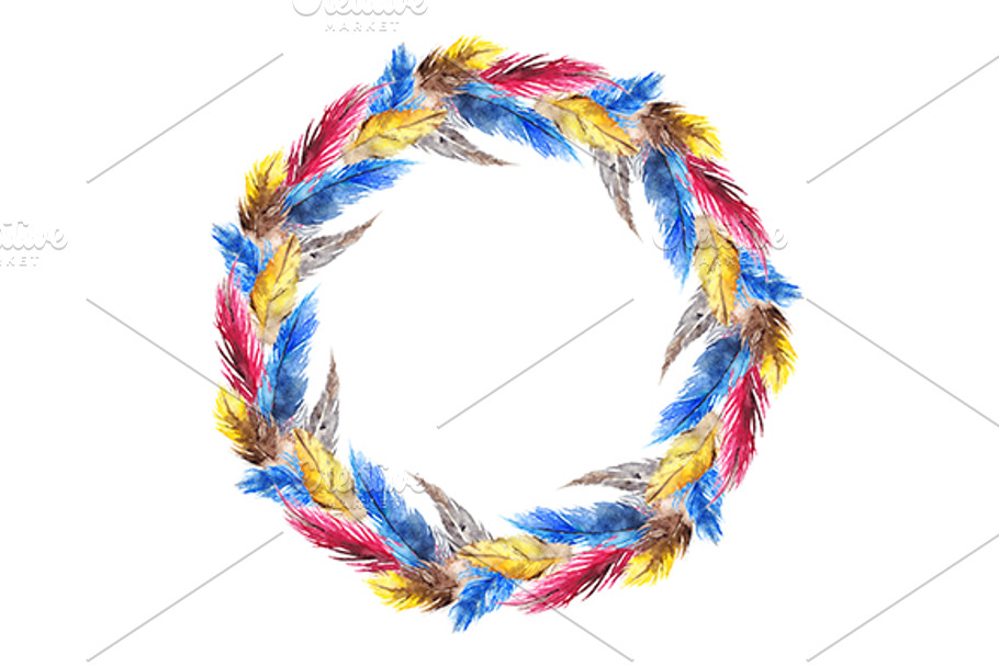 Watercolor colorful feather wreath in Illustrations - product preview 8