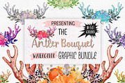 Watercolor Antler Floral Graphics
