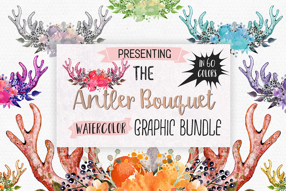 Watercolor Antler Floral Graphics in Illustrations - product preview 8